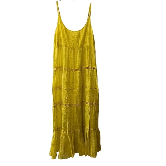 NWT Free People Midnight Dance Print Maxi in Canary Combo XS Tiered Crochet - Picture 4 of 15